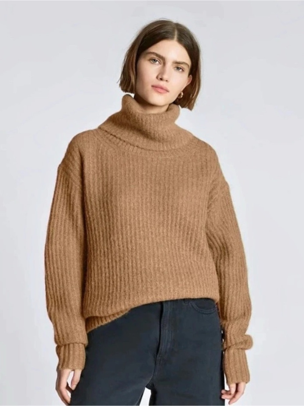 Everlane Ribbed Turtleneck Sweater in Brown Size Medium
